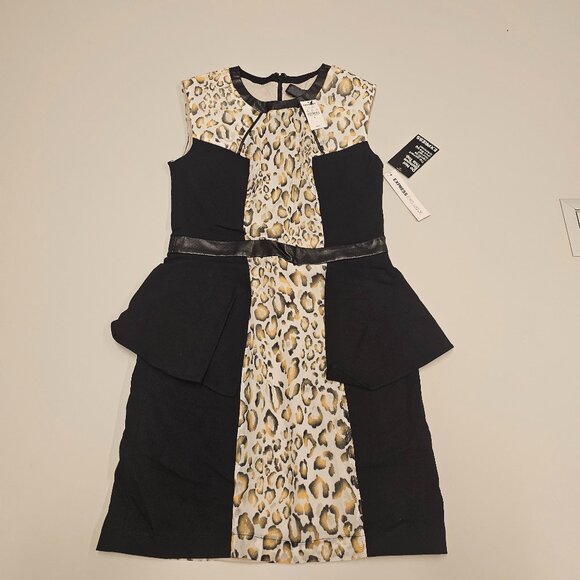 NWT [SIZE 6] Express Leopard Colorblock Faux Leather Trim Sheath Dress - Picture 1 of 8